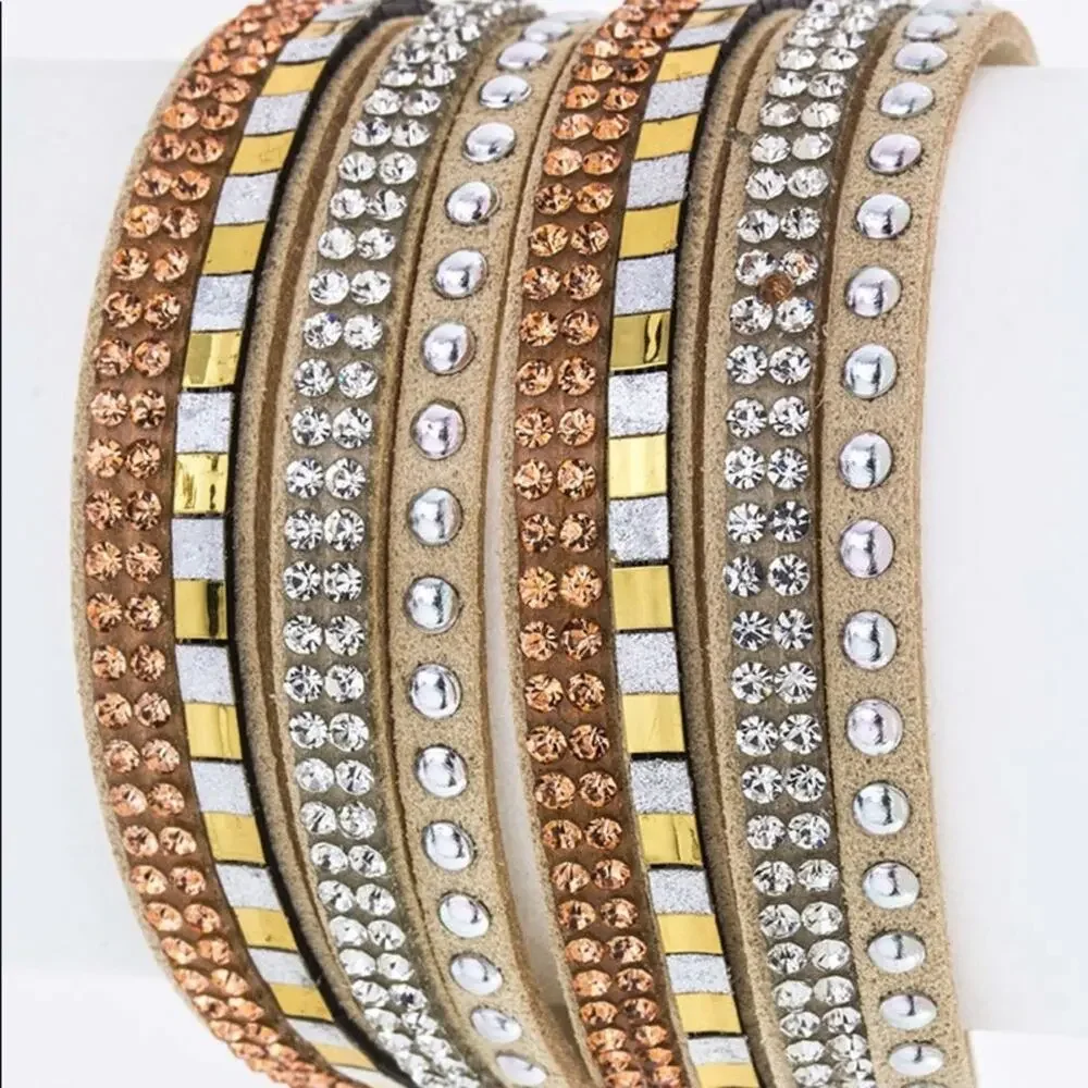Mix Stud Slit Layer Wrap Bracelet - Nude - Picture 1 of 4